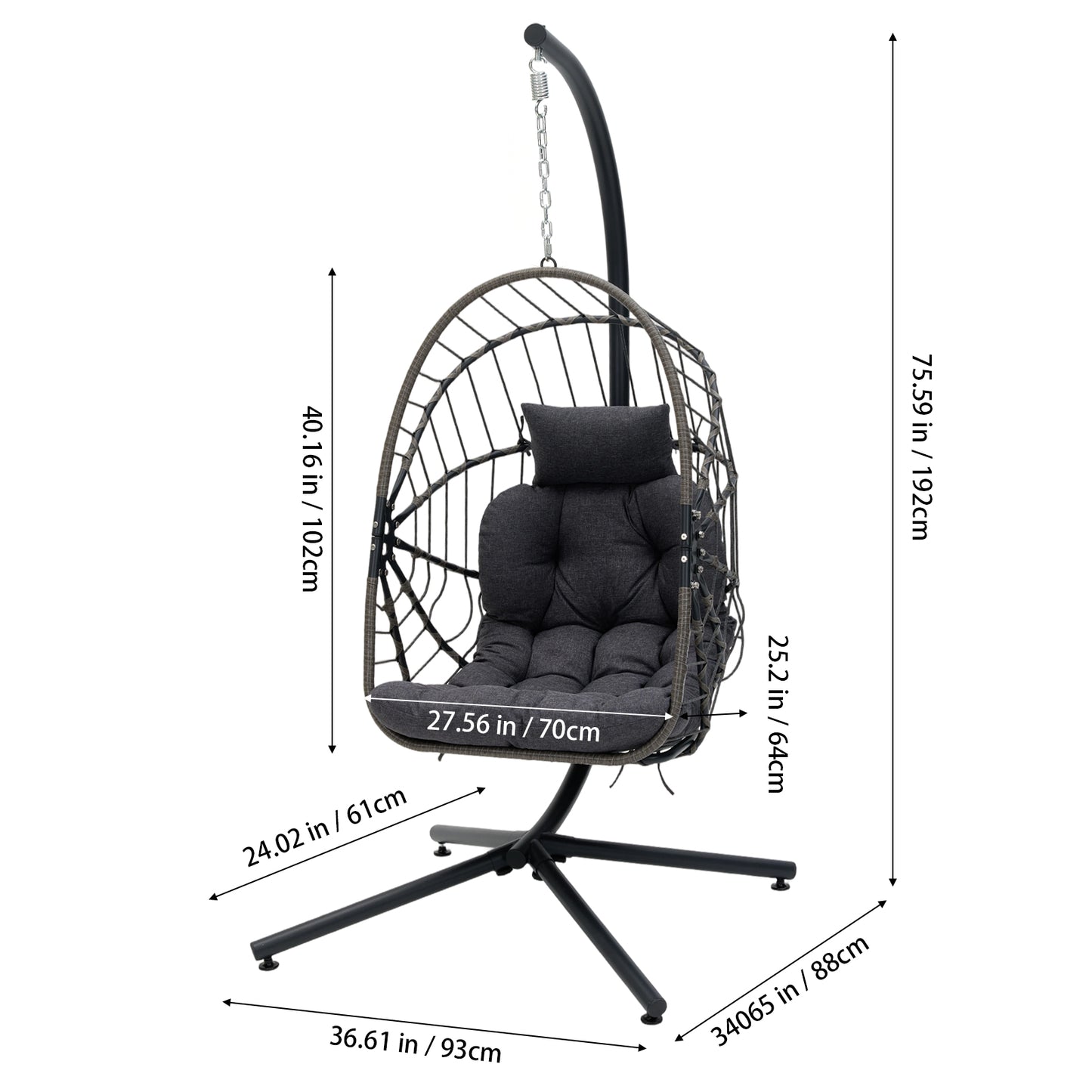 Swing Hanging Egg Chair with Cushion and Headrest