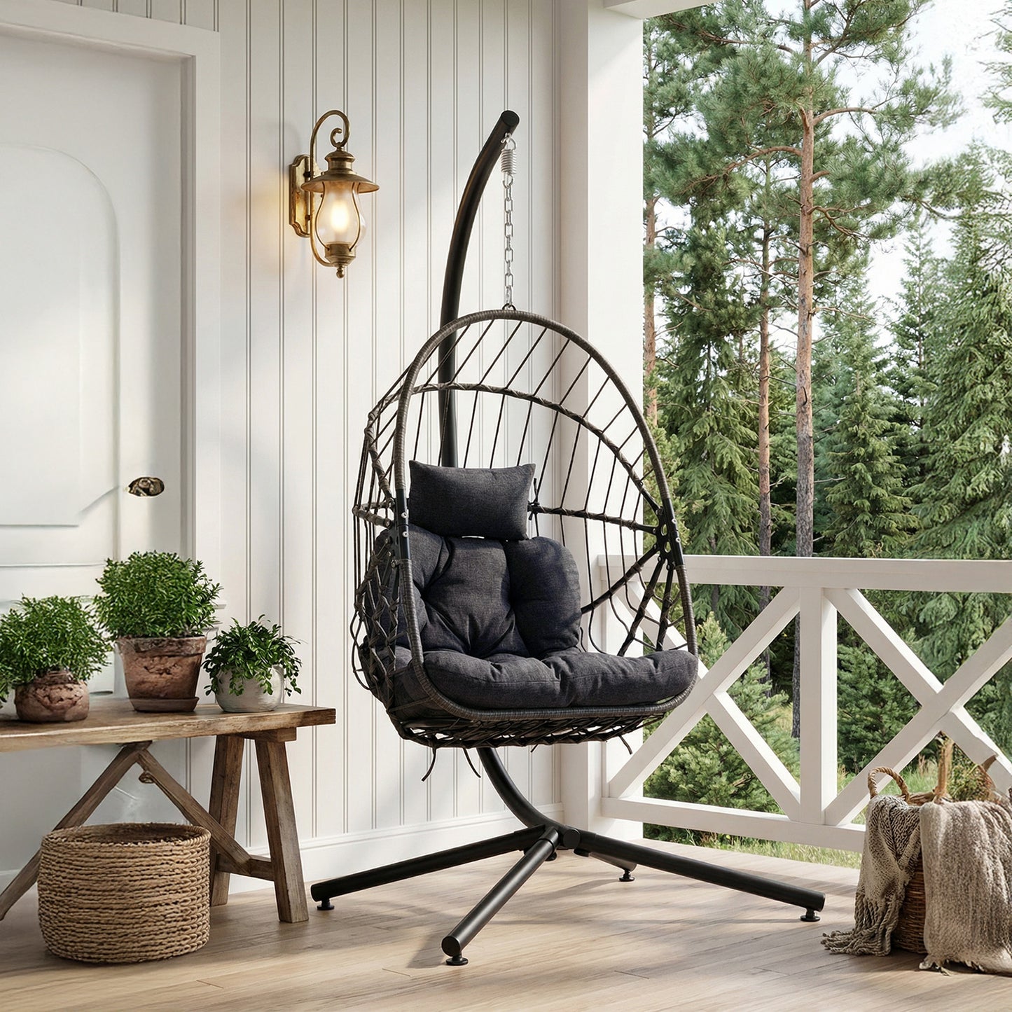 Swing Hanging Egg Chair with Cushion and Headrest