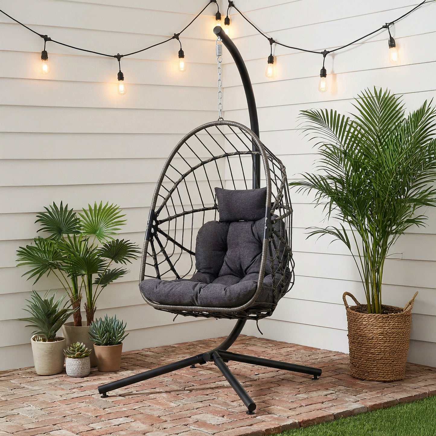 Swing Hanging Egg Chair with Cushion and Headrest