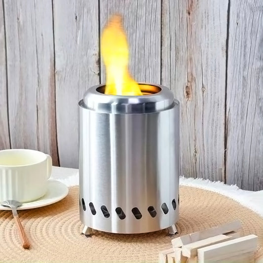 Silver Portable Tabletop Fire Pit with Ash Grate