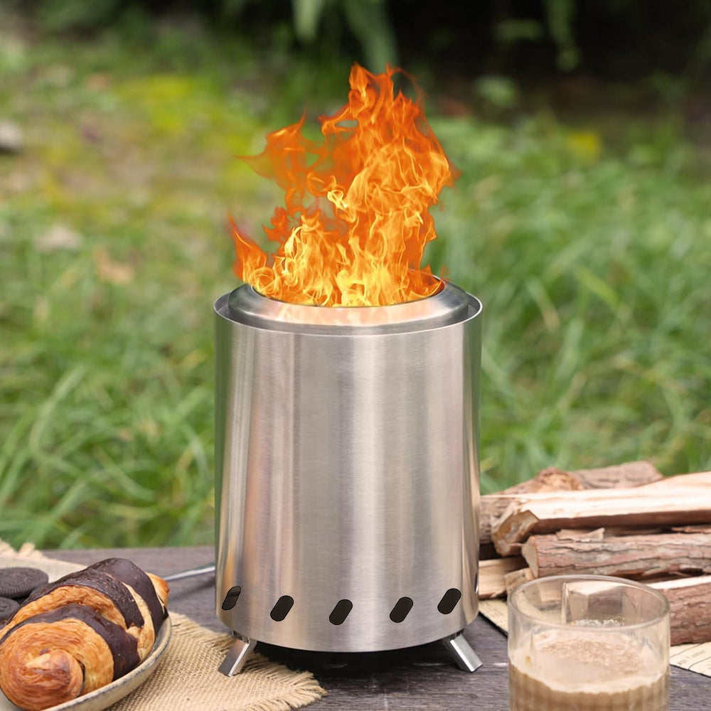 Silver Portable Tabletop Fire Pit with Ash Grate
