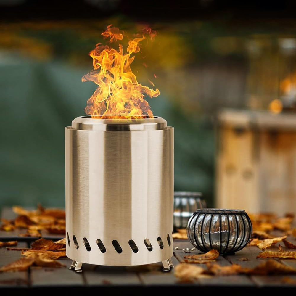 Silver Portable Tabletop Fire Pit with Ash Grate