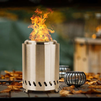 Silver Portable Tabletop Fire Pit with Ash Grate
