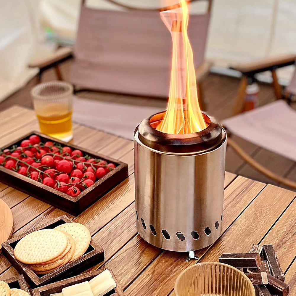 Silver Portable Tabletop Fire Pit with Ash Grate