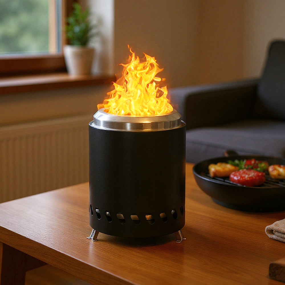 Black Portable Tabletop Fire Pit with Ash Grate