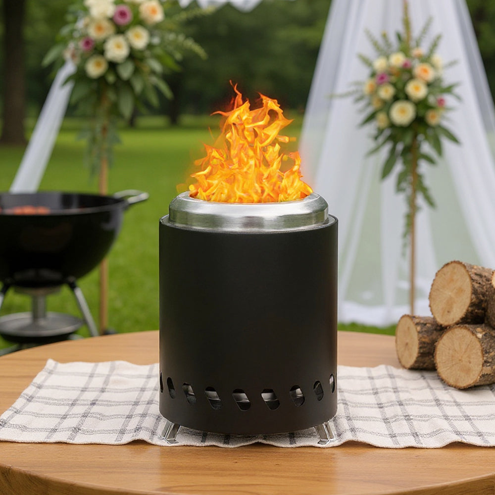 Black Portable Tabletop Fire Pit with Ash Grate