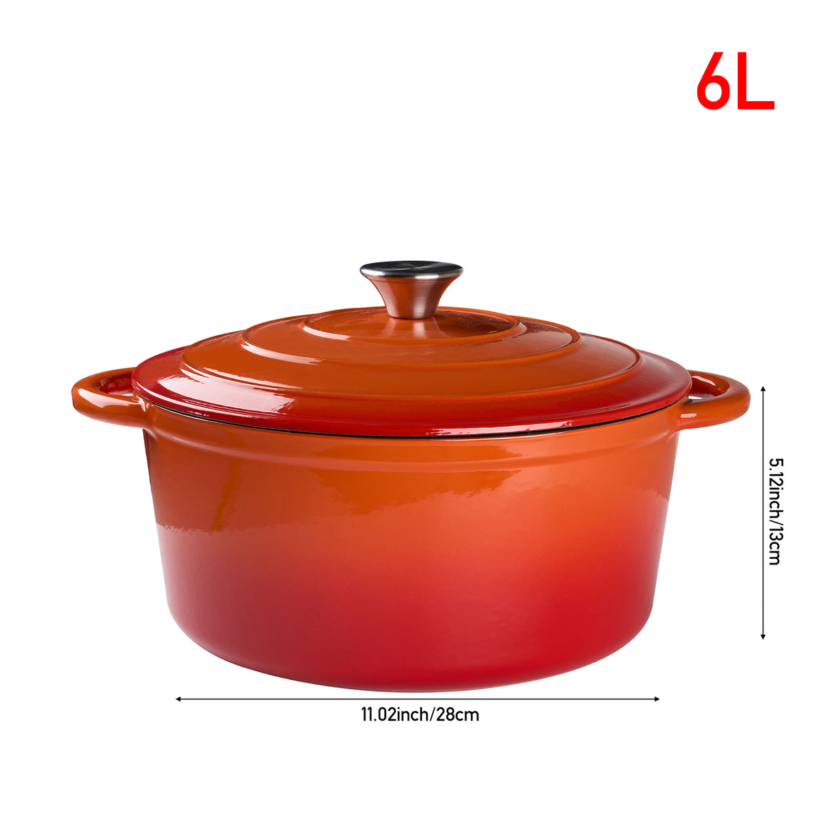 6L Enameled Cast Iron Dutch Oven Pot with Lid