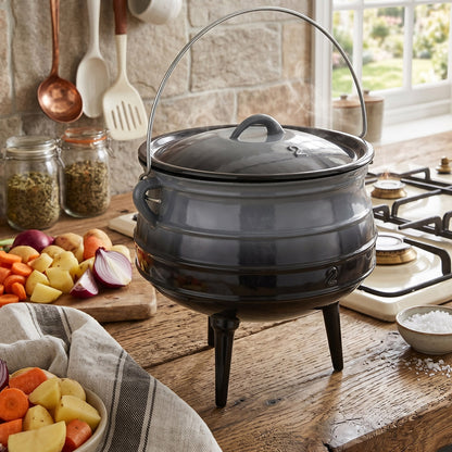 Enameled Cast Iron Cauldron with Lid for Camping & BBQ