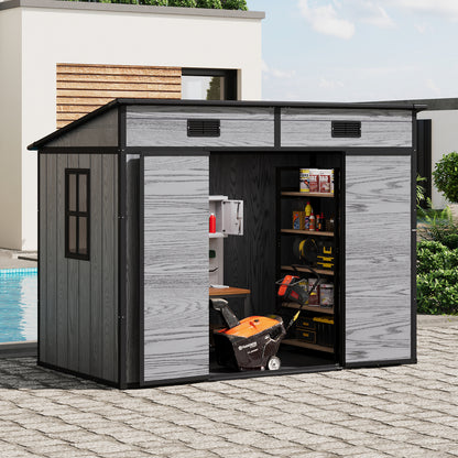 8 x 4 ft Plastic Garden Storage Shed with Pent Roof & Double Doors