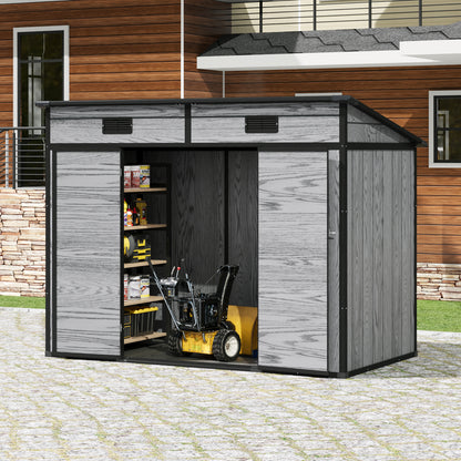8 x 4 ft Plastic Garden Storage Shed with Pent Roof & Double Doors
