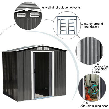 8x8 FT Large Metal Apex Roof Garden Tool Storage Shed