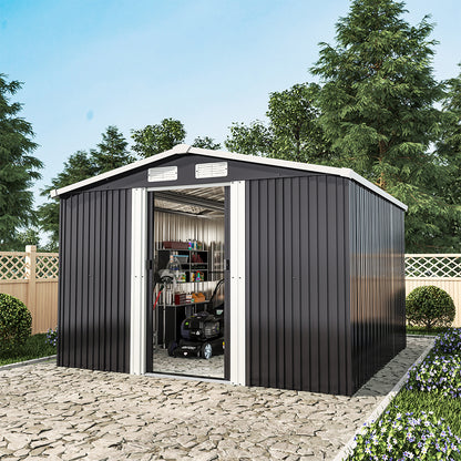 8x8 FT Large Metal Apex Roof Garden Tool Storage Shed