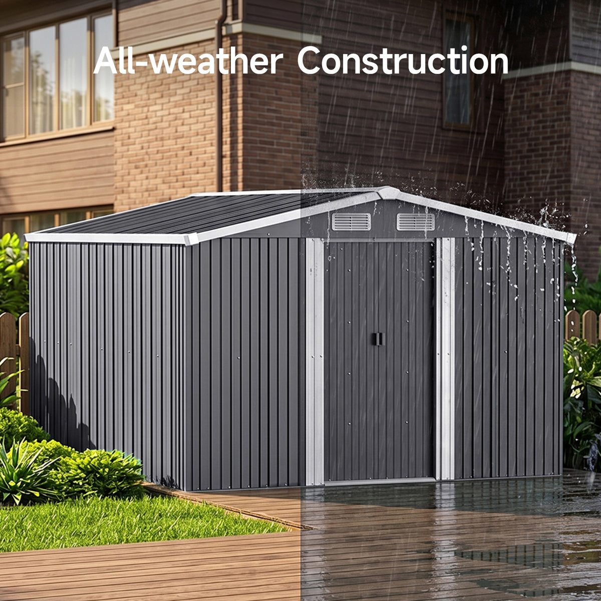 8x8 FT Large Metal Apex Roof Garden Tool Storage Shed
