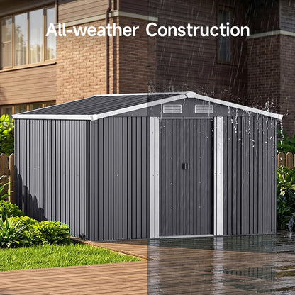 8x8 FT Large Metal Apex Roof Garden Tool Storage Shed