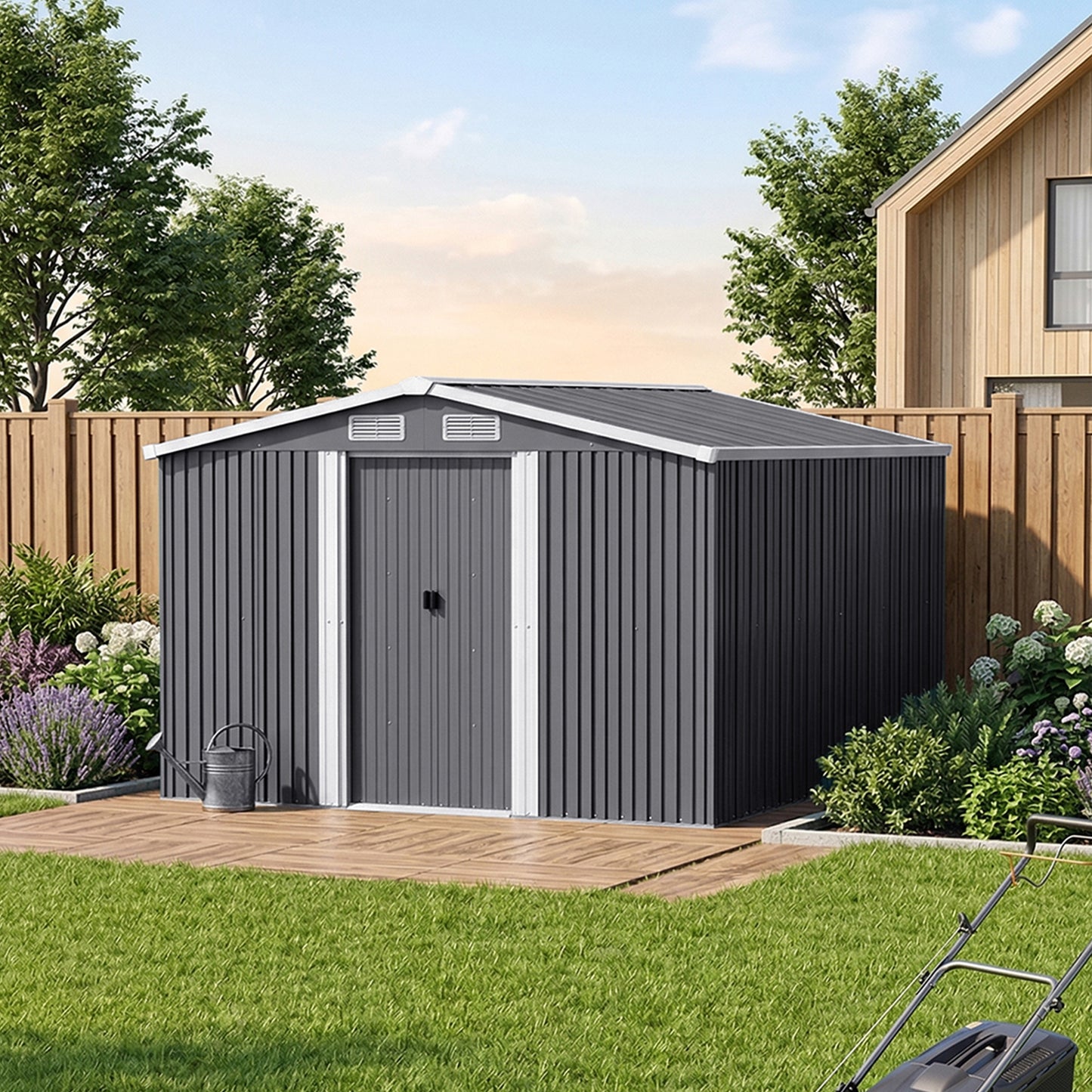 8x8 FT Large Metal Apex Roof Garden Tool Storage Shed