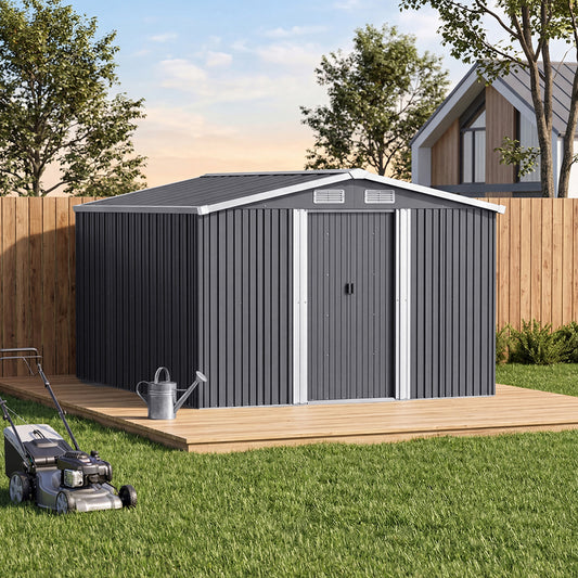 8x8 FT Large Metal Apex Roof Garden Tool Storage Shed