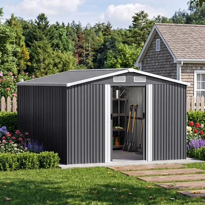 8x8 FT Large Metal Apex Roof Garden Tool Storage Shed