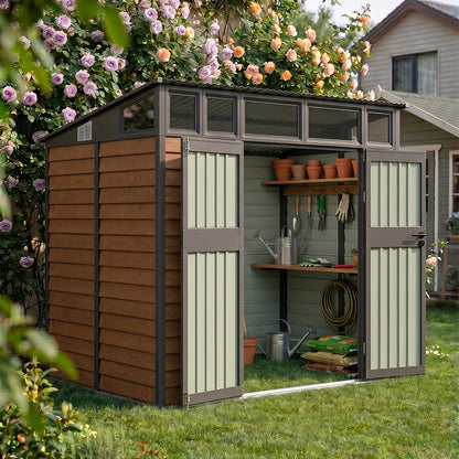 8x7 FT Large Metal Garden Tool Storage Shed