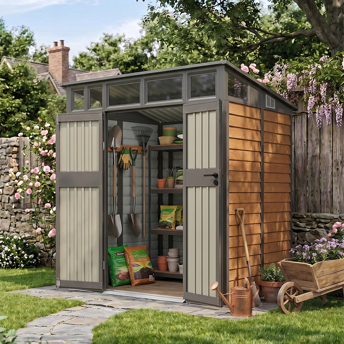 8x7 FT Large Metal Garden Tool Storage Shed