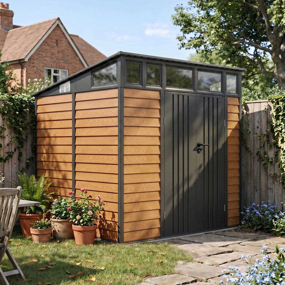 8x7 FT Large Metal Garden Tool Storage Shed