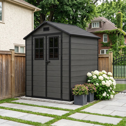 6 x 4 ft Plastic Garden Shed with Apex Roof & Lockable Double Doors