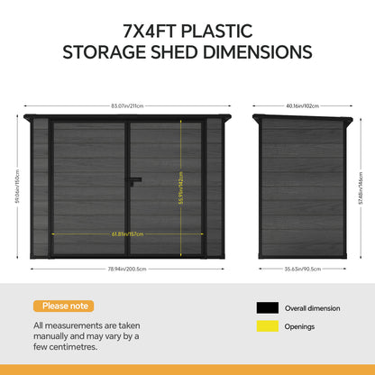 7 x 4 ft Outdoor Plastic Bike Storage Shed with Pent Roof & Double Doors