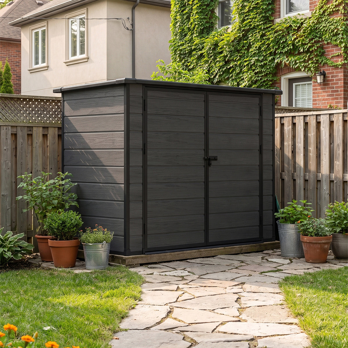 7 x 4 ft Outdoor Plastic Bike Storage Shed with Pent Roof & Double Doors