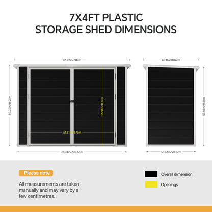 7 x 4 ft Outdoor Plastic Bike Storage Shed with Pent Roof & Double Doors