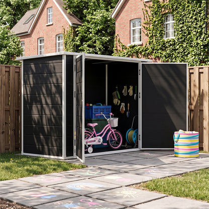 7 x 4 ft Outdoor Plastic Bike Storage Shed with Pent Roof & Double Doors