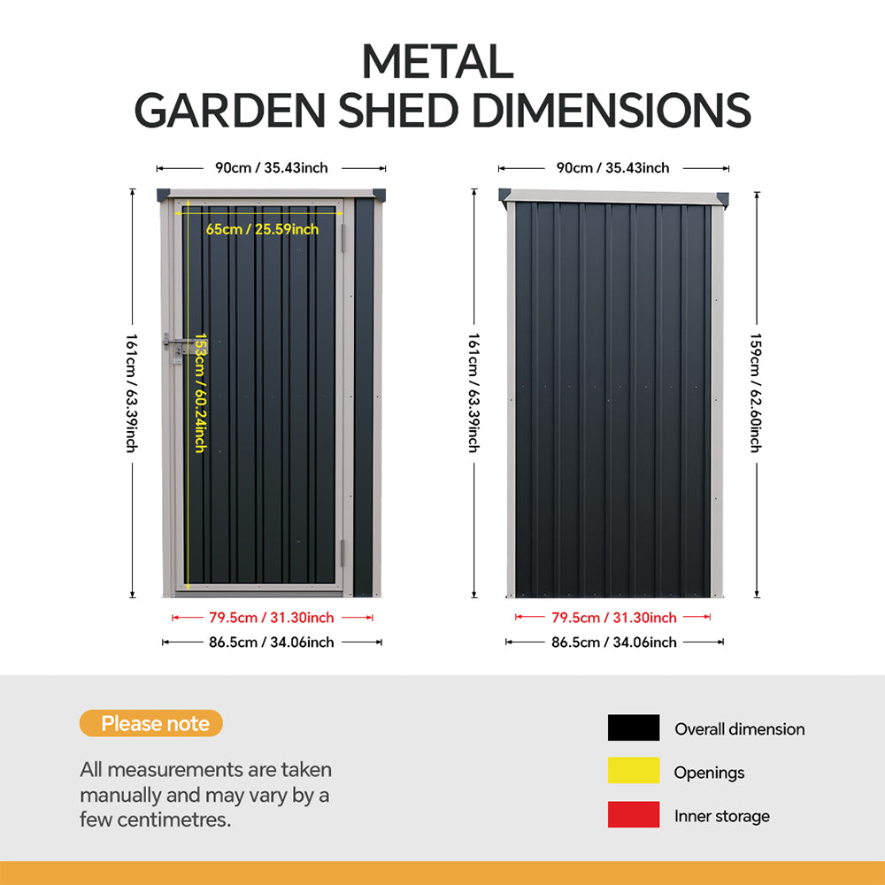 3 x 3 ft Metal Garden Storage Shed with Pent Roof & Single Door