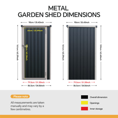 3 x 3 ft Metal Garden Storage Shed with Pent Roof & Single Door