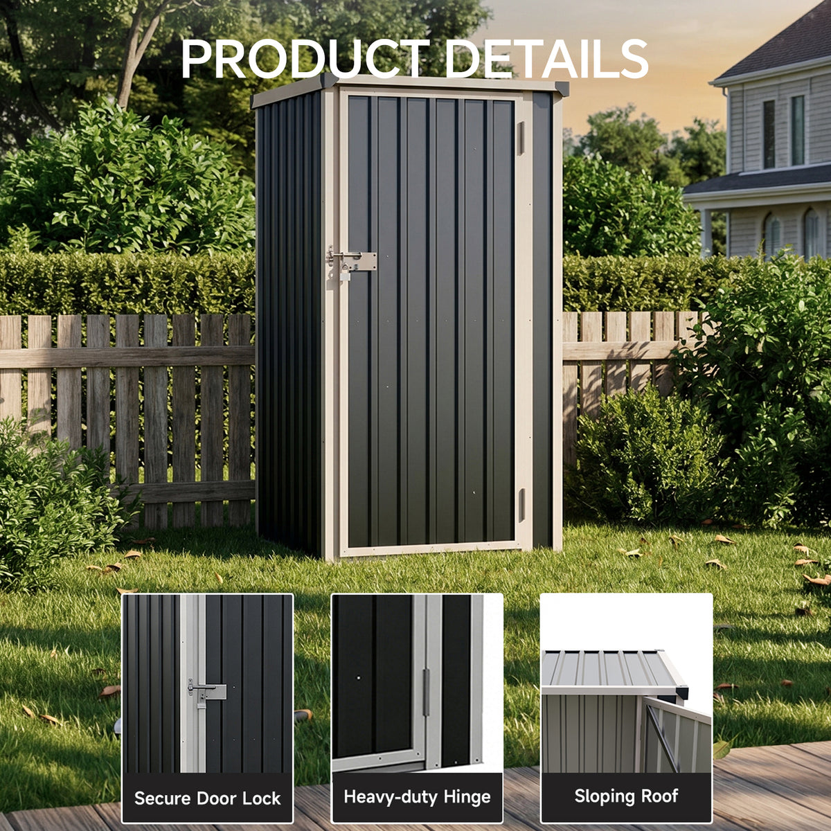 3 x 3 ft Metal Garden Storage Shed with Pent Roof & Single Door