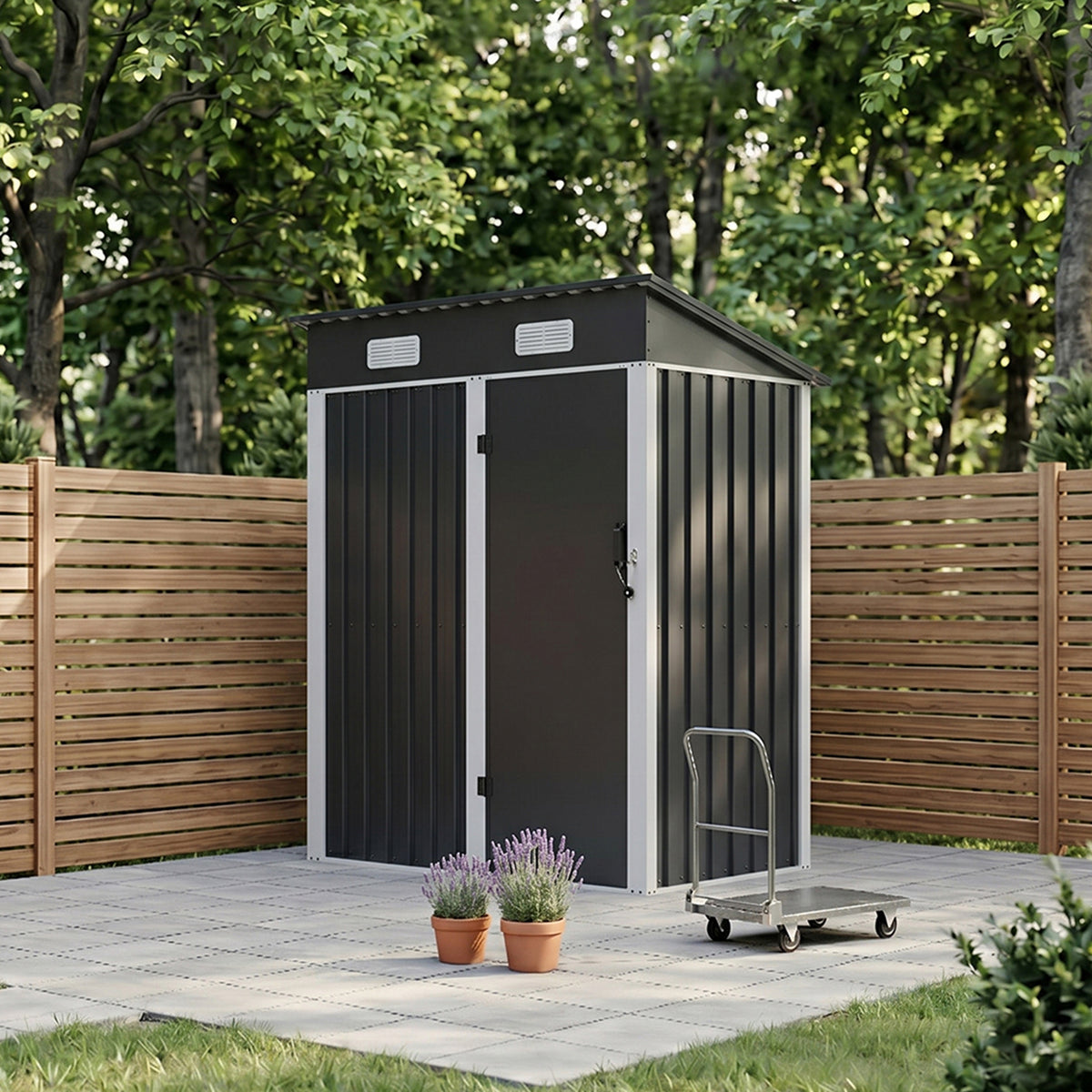 5 x 3 ft Metal Garden Storage Shed with Pent Roof & Lockable Door