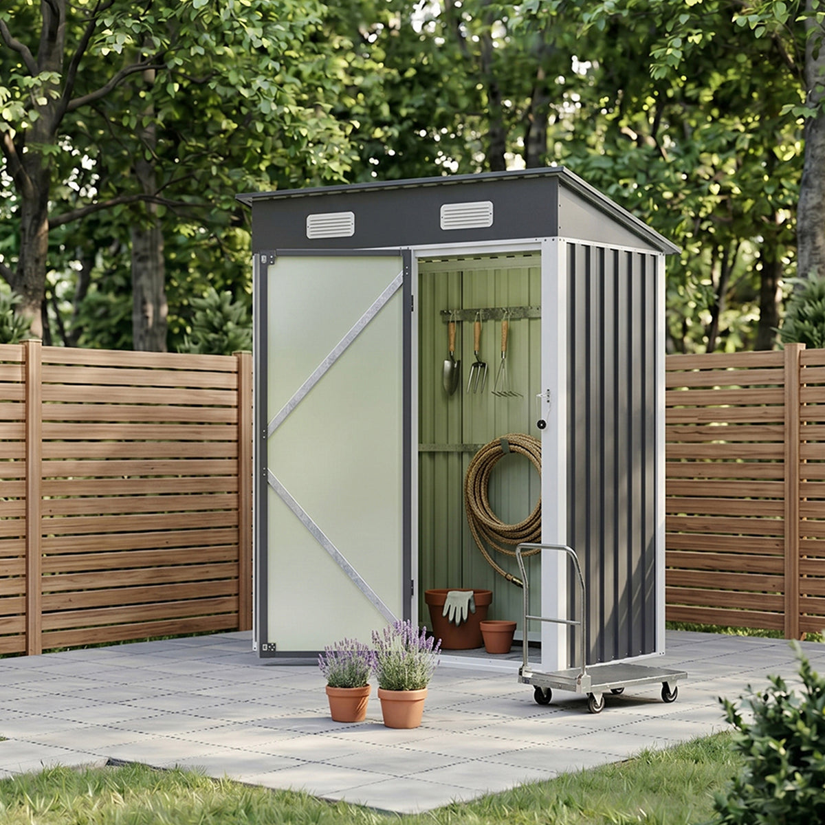 5 x 3 ft Metal Garden Storage Shed with Pent Roof & Lockable Door