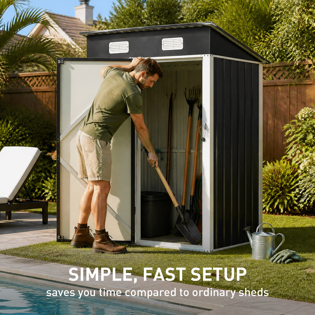 5 x 3 ft Metal Garden Storage Shed with Pent Roof & Lockable Door