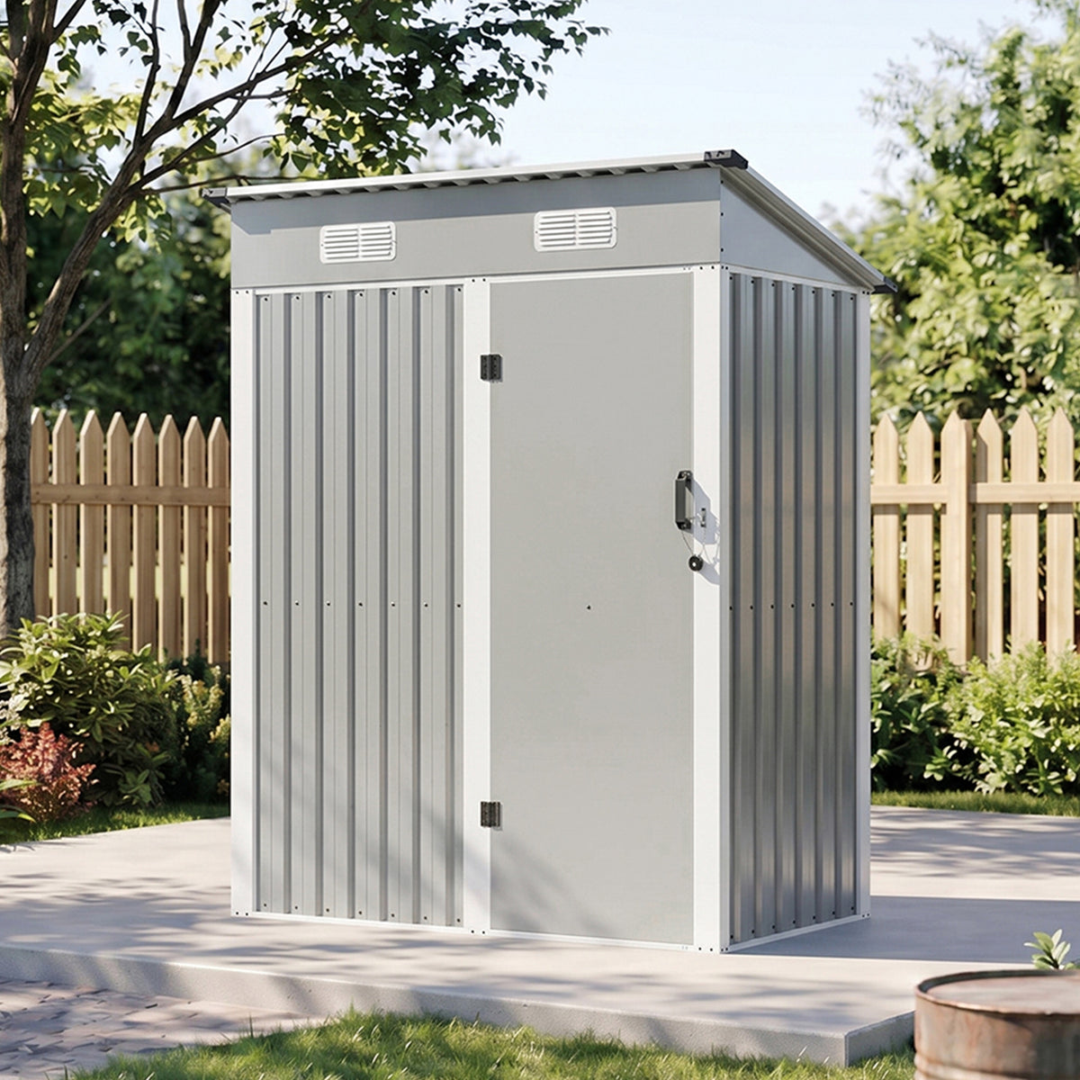 5 x 3 ft Metal Garden Storage Shed with Pent Roof & Lockable Door