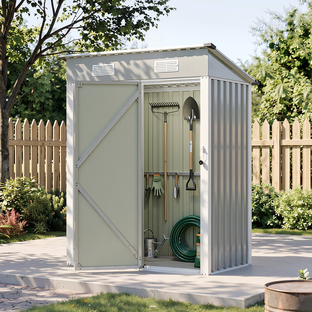 5 x 3 ft Metal Garden Storage Shed with Pent Roof & Lockable Door