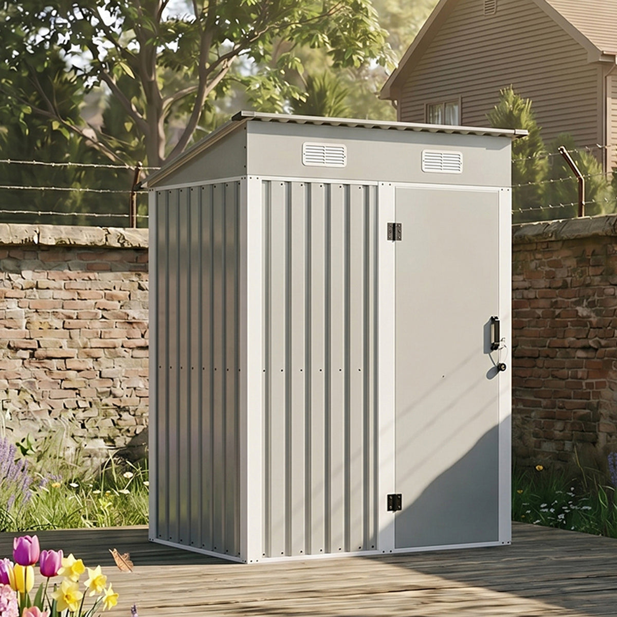 5 x 3 ft Metal Garden Storage Shed with Pent Roof & Lockable Door