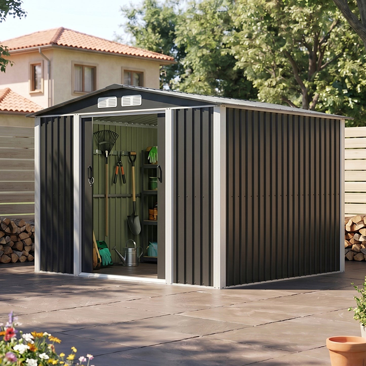 Metal Garden Storage Shed with Lockable Door