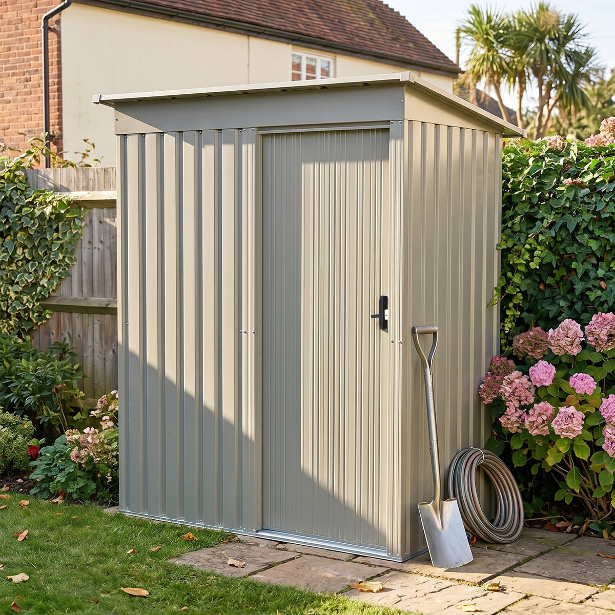 5 x 3 ft Metal Garden Storage Shed with Pent Roof & Lockable Door