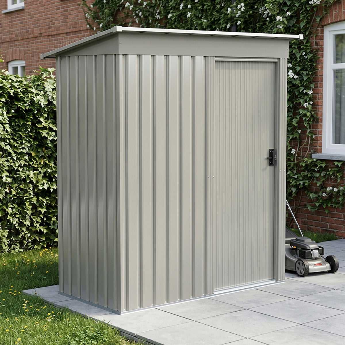 5 x 3 ft Metal Garden Storage Shed with Pent Roof & Lockable Door