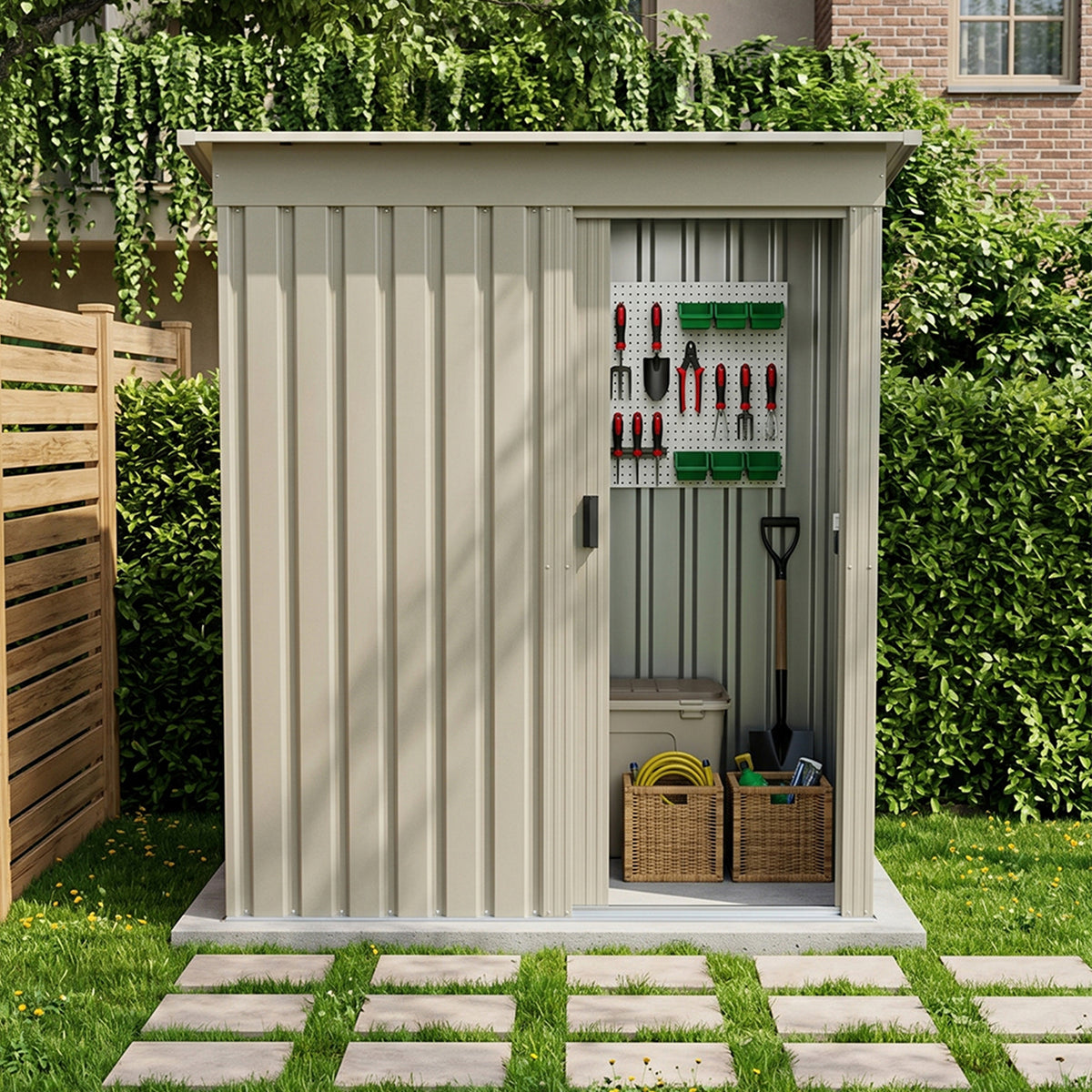 5 x 3 ft Metal Garden Storage Shed with Pent Roof & Lockable Door
