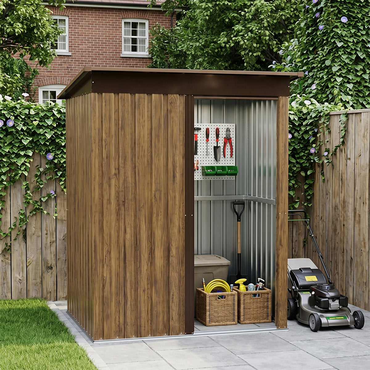 5 x 3 ft Metal Garden Storage Shed with Pent Roof & Lockable Door