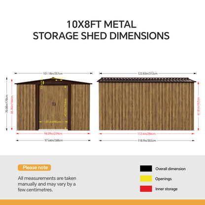 8 x 10 ft Metal Garden Storage Shed with Apex Roof