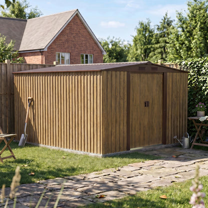 8 x 10 ft Metal Garden Storage Shed with Apex Roof