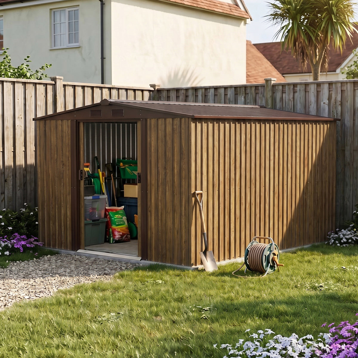 8 x 10 ft Metal Garden Storage Shed with Apex Roof
