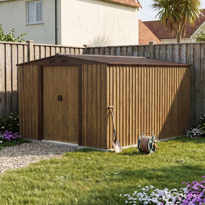 8 x 10 ft Metal Garden Storage Shed with Apex Roof