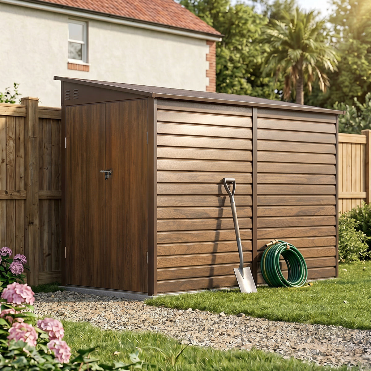 144cm Wide Metal Garden Storage Shed with Pent Roof