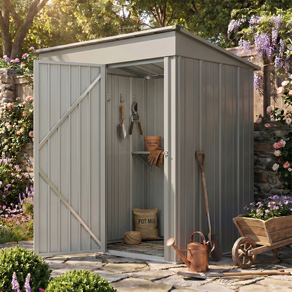 5 x 3 ft Metal Garden Storage Shed with Pent Roof & Padlockable Door