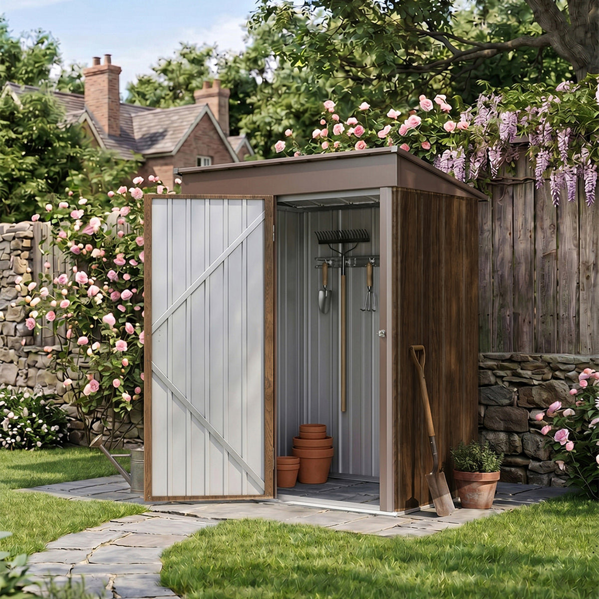 5 x 3 ft Metal Garden Storage Shed with Pent Roof & Padlockable Door